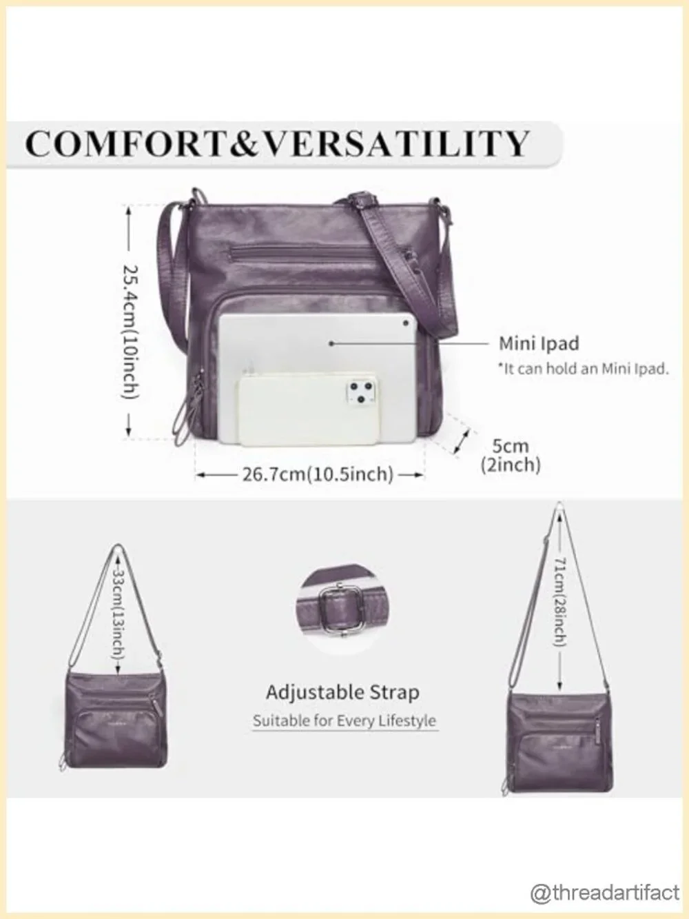 Soft Vegan Leather Crossbody Handbag Medium Lightweight Shoulder Purse Travel